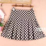 Spring Summer New Skirt Women A-line Plaid Mini High Waist Pleated Skirts Women