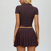 Pickleball tennis Skirt Sets for Women Zipper V Neck Shirts Top Matching High Waisted Pleated Athletic