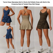 Women's Tennis Pickleball Dress with Shorts Underneath Workout Dress with Built-in Bra Deep V Neck Athletic Dresses