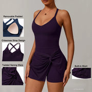 Women's Tennis Pickleball Dress with Shorts Underneath Workout Dress with Built-in Bra Deep V Neck Athletic Dresses