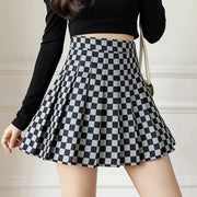 Spring Summer New Skirt Women A-line Plaid Mini High Waist Pleated Skirts Women