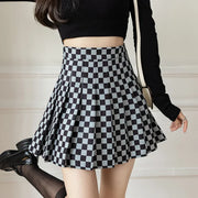 Spring Summer New Skirt Women A-line Plaid Mini High Waist Pleated Skirts Women