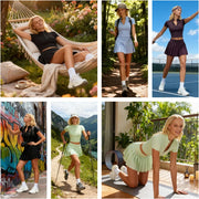 Pickleball tennis Skirt Sets for Women Zipper V Neck Shirts Top Matching High Waisted Pleated Athletic