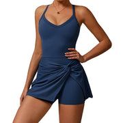 Women's Tennis Pickleball Dress with Shorts Underneath Workout Dress with Built-in Bra Deep V Neck Athletic Dresses