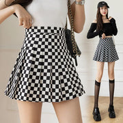 Spring Summer New Skirt Women A-line Plaid Mini High Waist Pleated Skirts Women